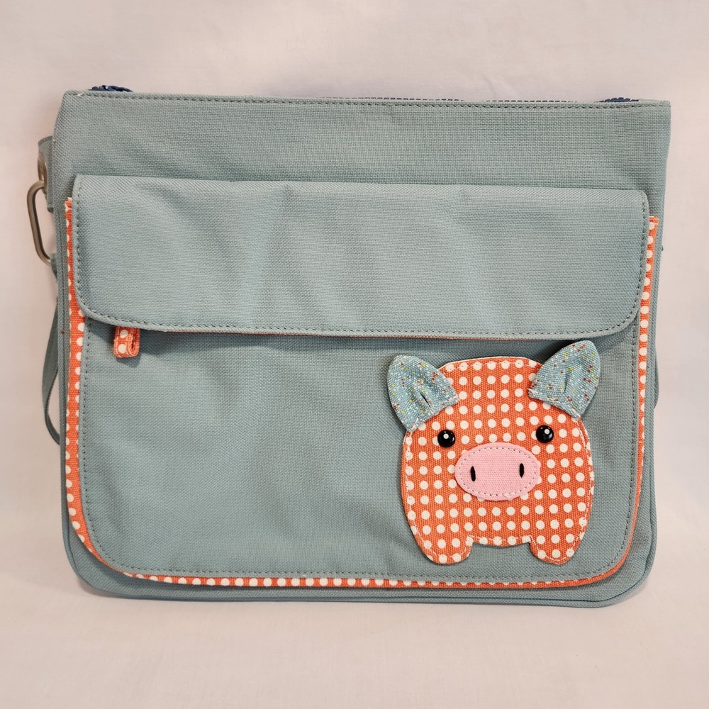 SugarBooger Fresh & Messy Organizer Blue Canvas Pig‎ Bag Orange Polka Dot